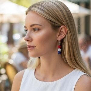 NWT Red and White Beaded Dangle Earrings